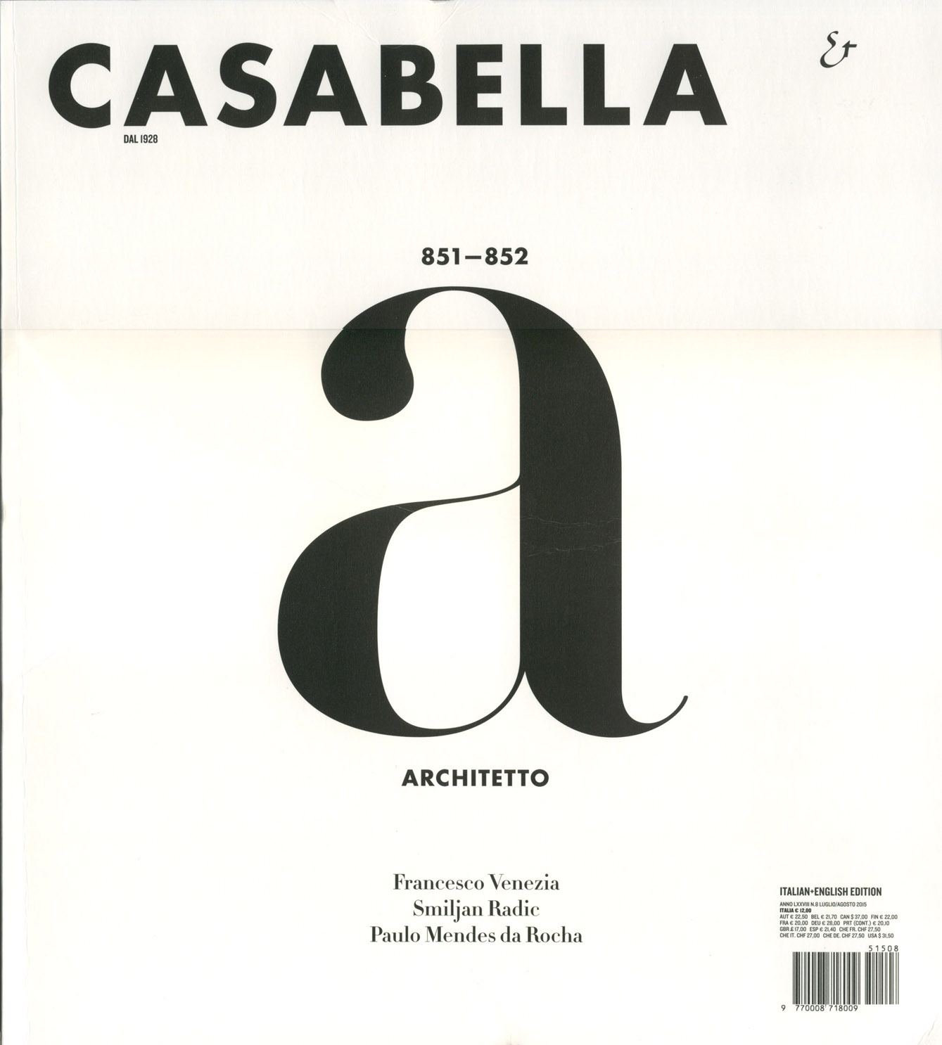 Copertina Casabella Luglio/Agosto 2015